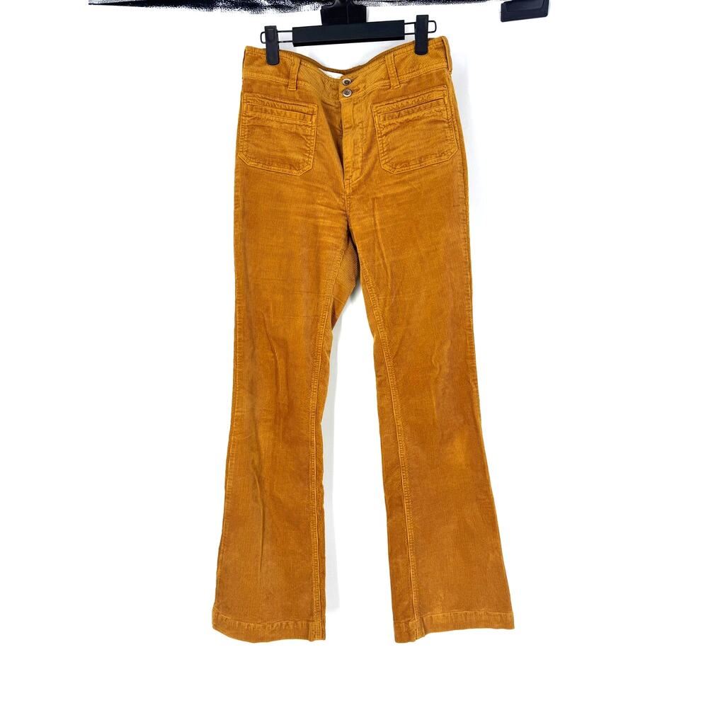 Anthropologie Pilcro Mustard Yellow Corduroy High Rise Flare Pants, 27